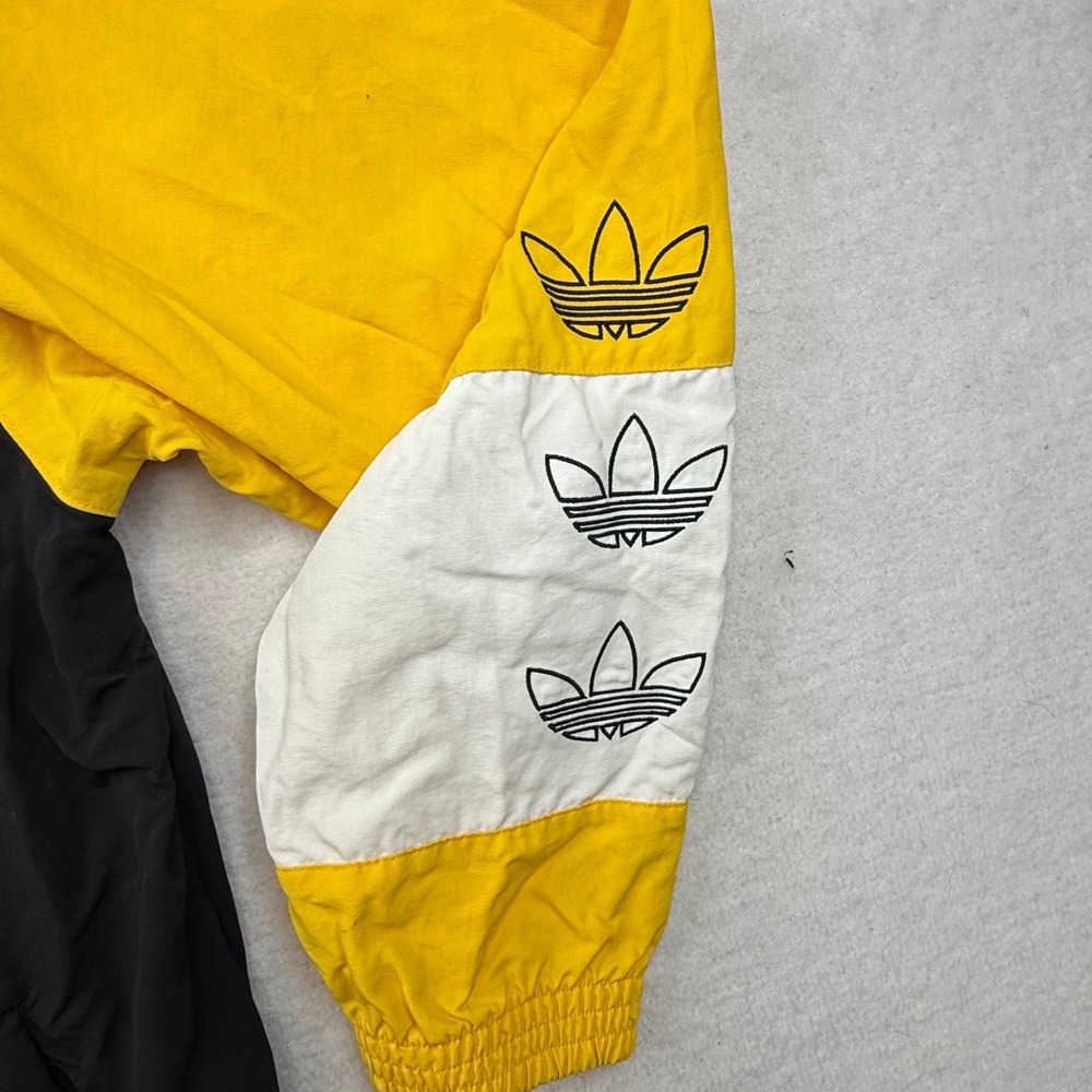 Adidas Trefoil Mens Large Yellow Blk Colorblock Windbreaker Jacket retro -spots - Picture 11 of 11